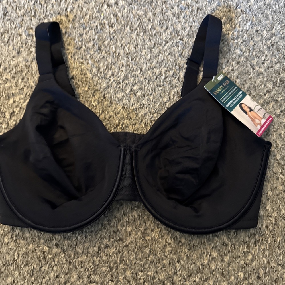 Vanity Fair Black Bra Beauty Underwire Minimizer Full Figure Size 40DD NWT